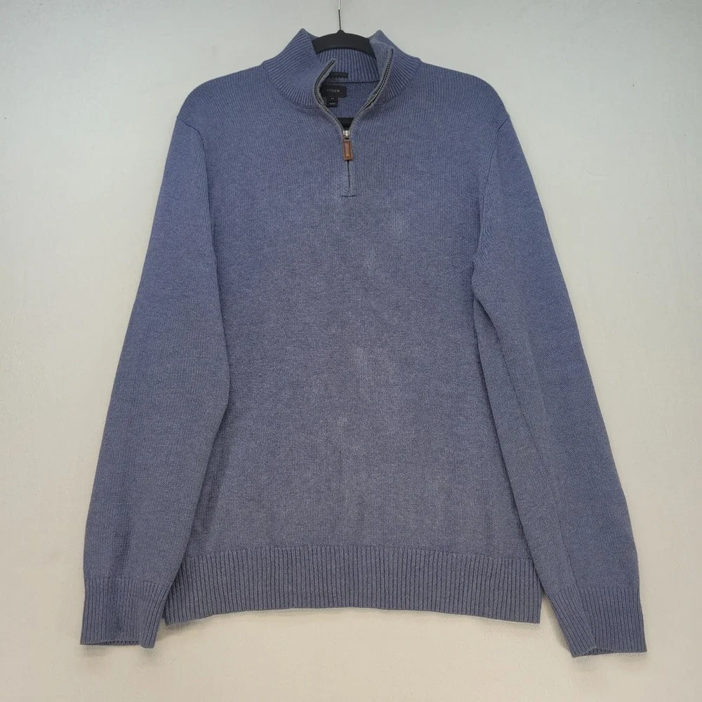 J.Crew Quarter Zip Sweater Mens Medium Blue Slim Cotton Cashmere Mock Neck